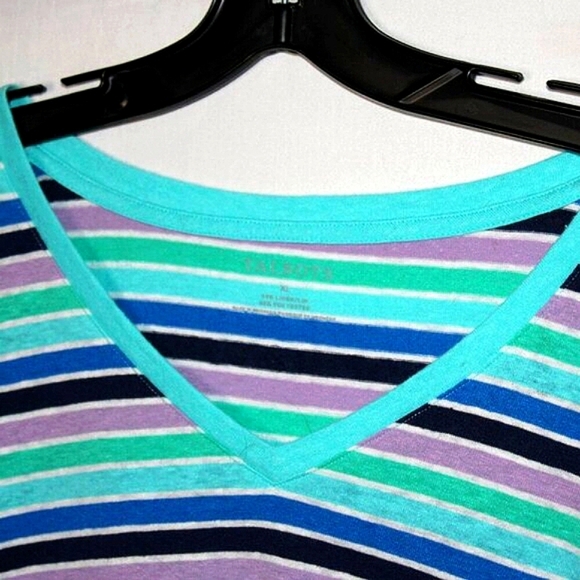 Talbots XL Striped V-Neck Tee Shirt Y2K Vintage Aesthetic - Picture 3 of 7